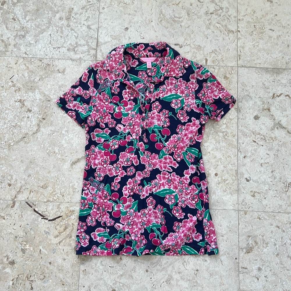 Lilly Pulitzer Button V Neck Cotton Tee